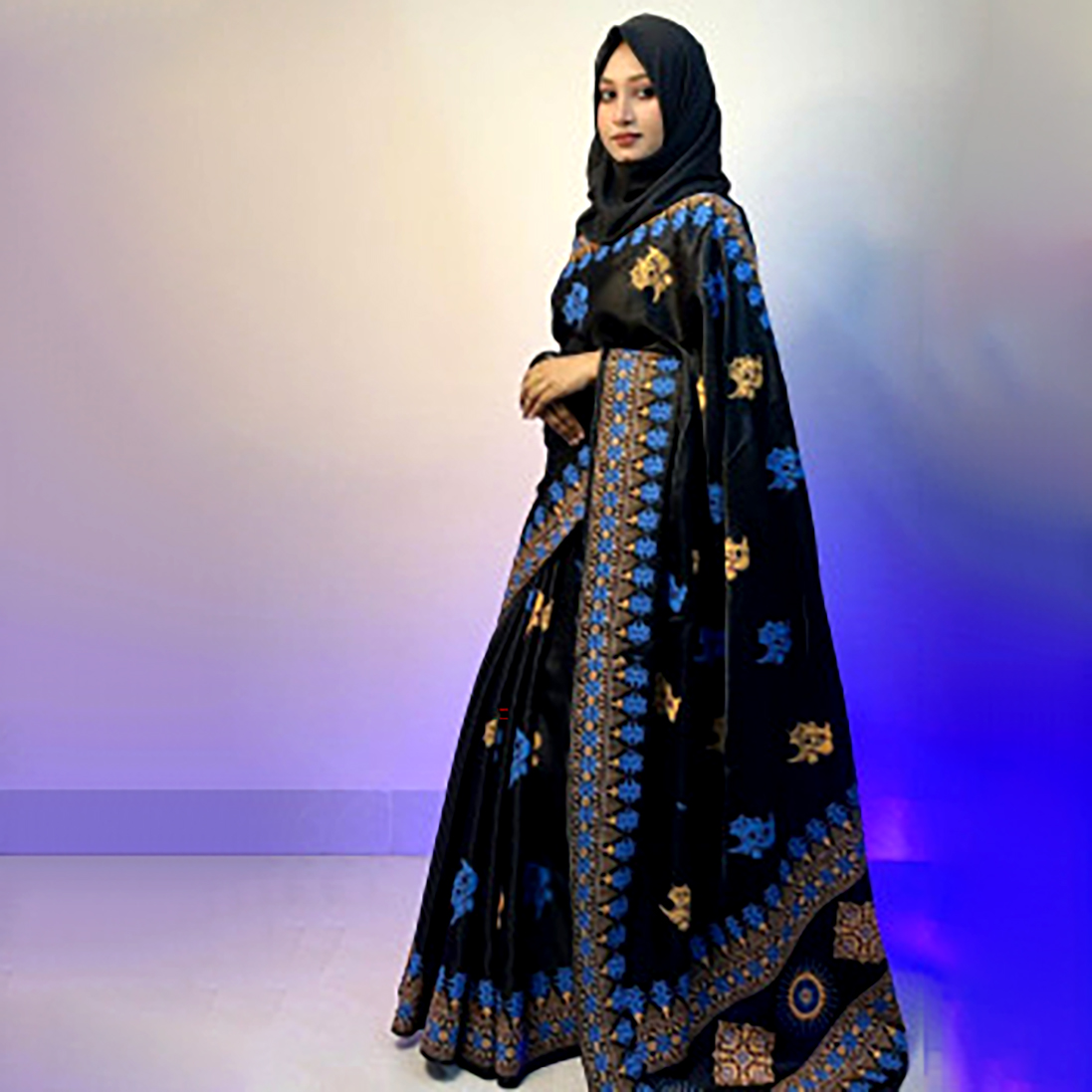 বোধুয়া বেনারশি প্রিন্ট শাড়ি কালো